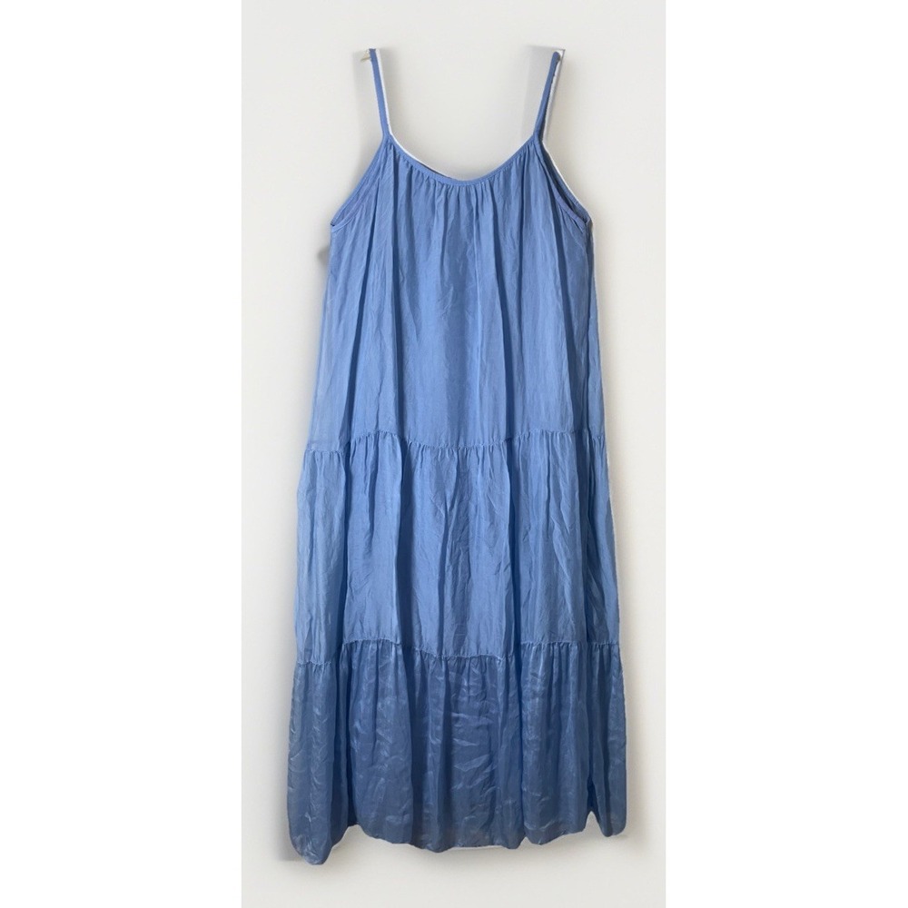 Bellambra Silk Blend Tiered Maxi Dress M Blue Boho Resort Elegant Made in Italy